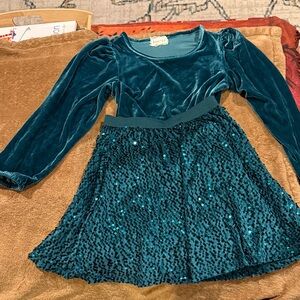 Kids Teal Velvet and Sequin 2piece Dress